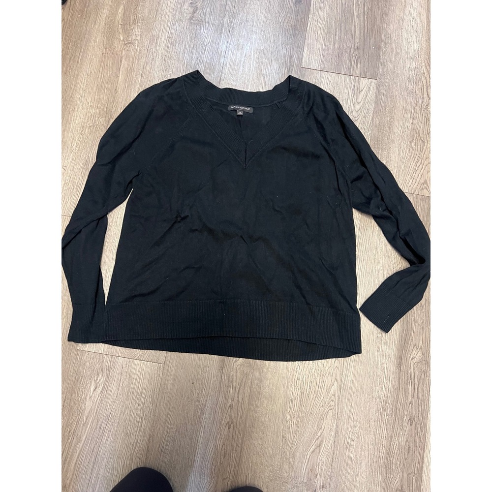 Banana Republic Womens Black V-Neck Raglan Long Sleeve Knit Pullover Sweater M